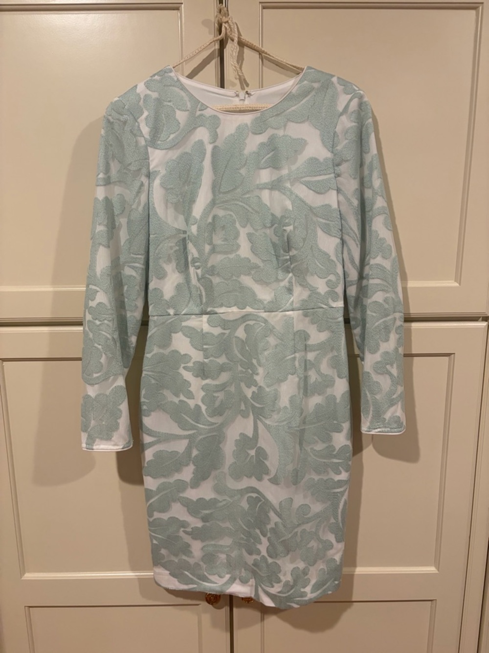 Reiss White Sheath Dress with Seafoam Green Floral Jacquard